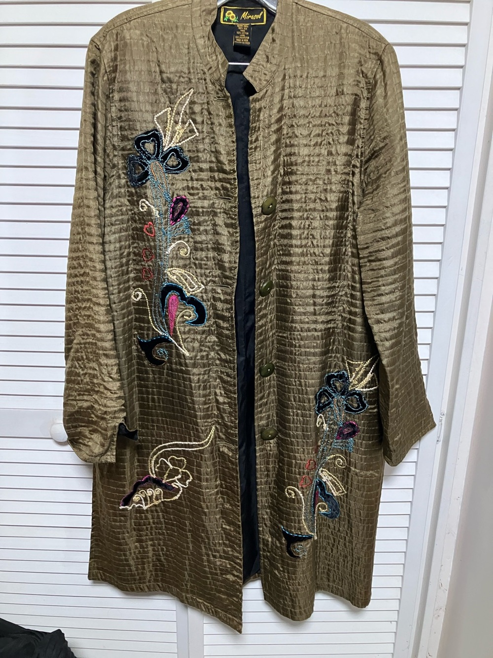 Mirasol Olive Embroidered Long Trench Coat